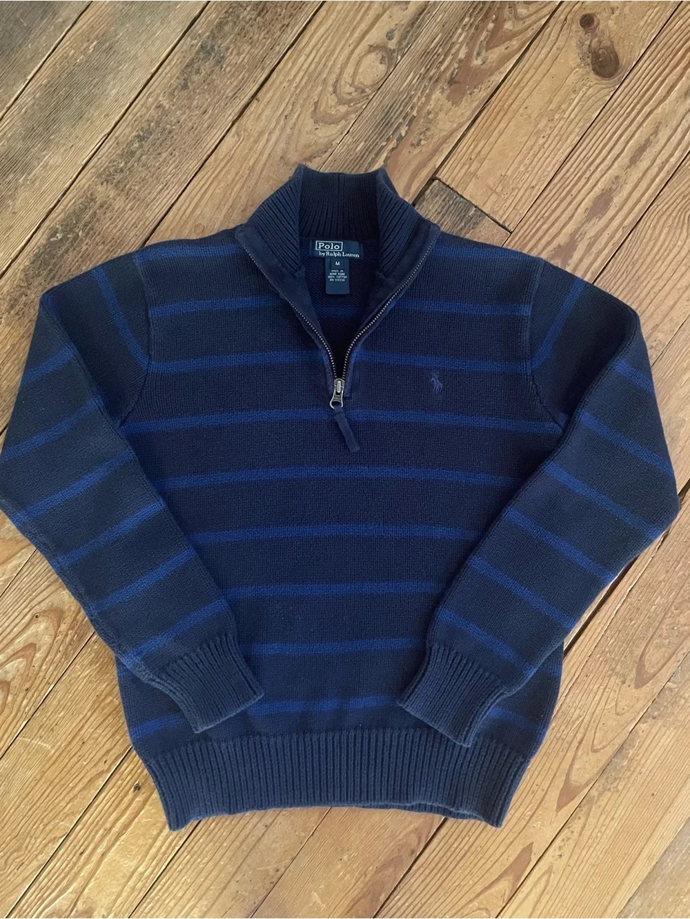 Polo by Ralph Lauren Navy & Blue Striped Quarter-Zip Sweater